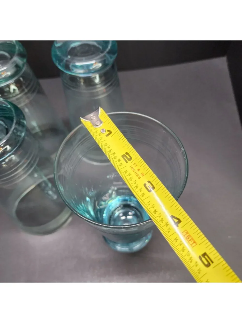 Vintage Icy Blue Etched Banded Glasses Tumbler 7